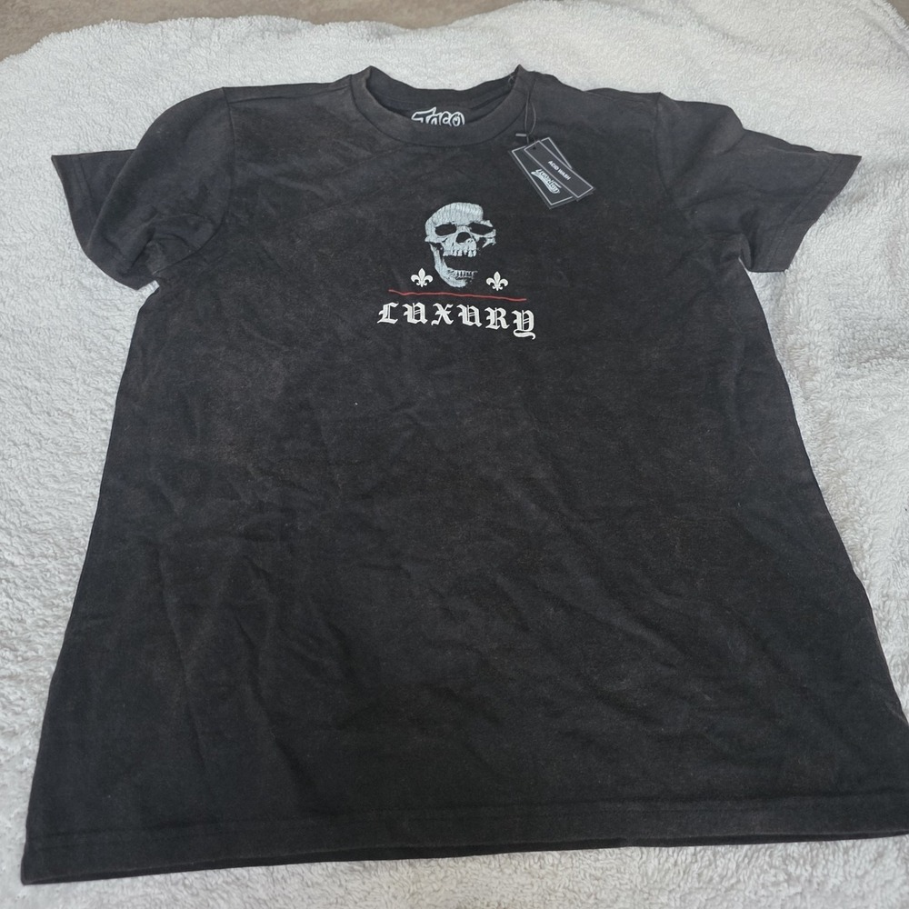 Taco Tuesday Men Skull Luxury Distressed Graphic Print Black Crew Neck Tee Small